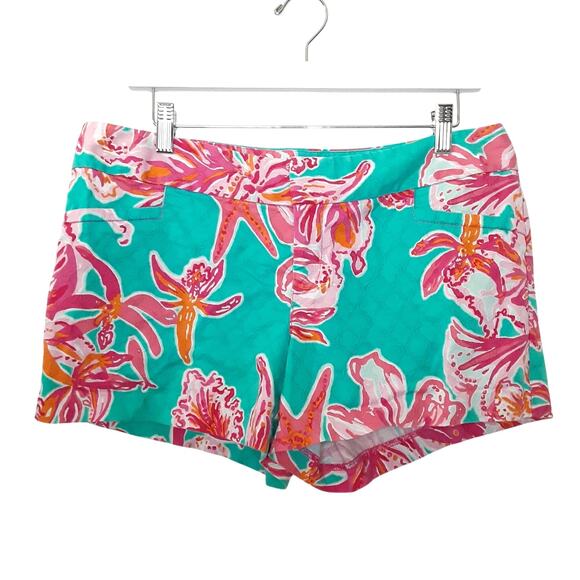 Lilly Pulitzer Ellie Shorts Sea Blue Via Sunny Floral Womens 10 Starfish Ocean - Picture 1 of 10